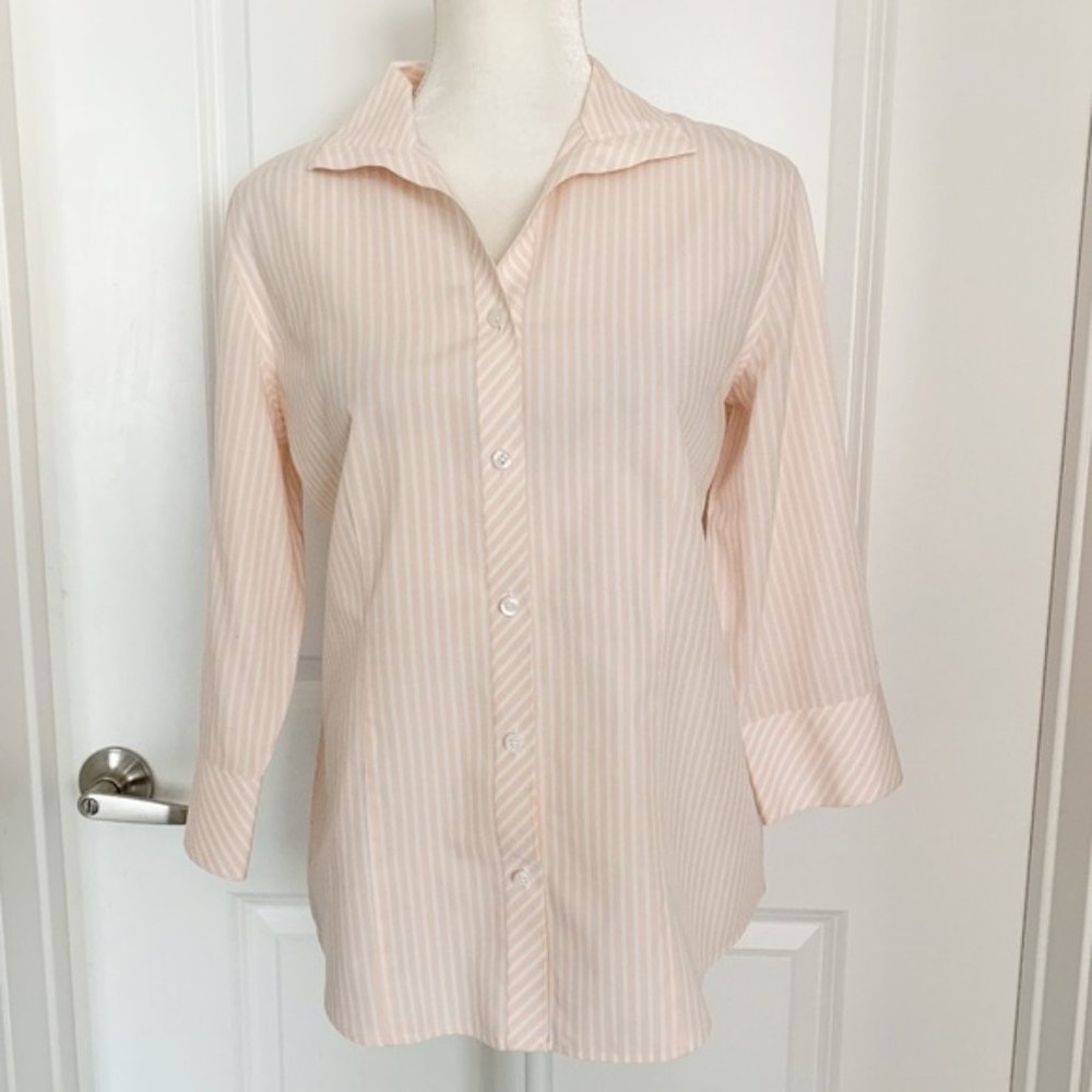 Chico's | Pink and White No Iron Striped Shirt